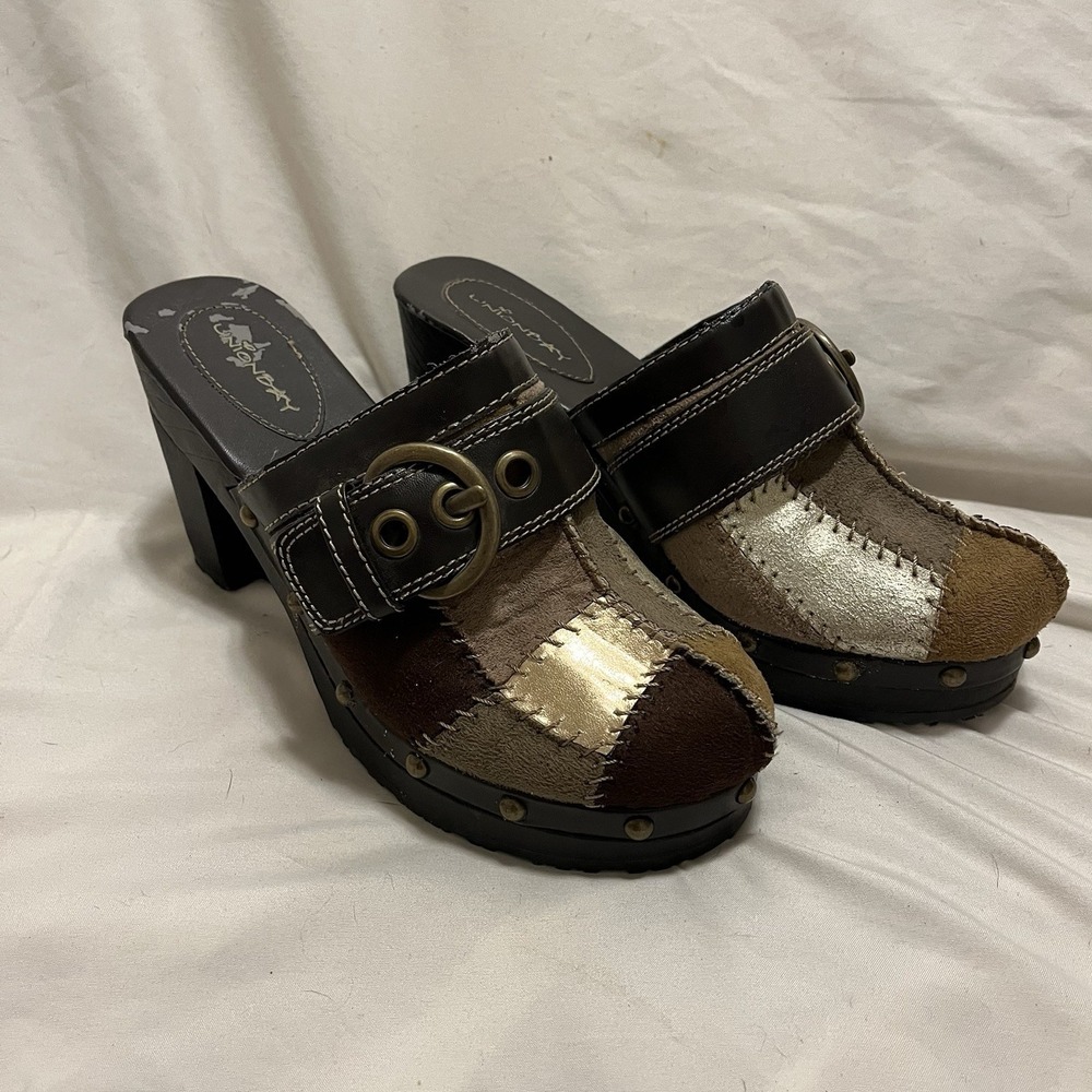 Unionbay Y2K VTG Women's Size 8.5M Heeled Mules Patchwork Shoes